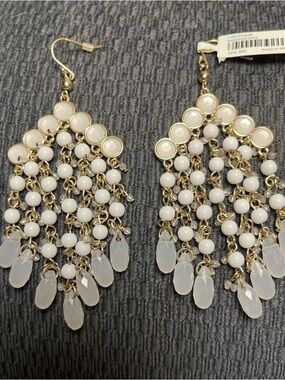 Banana Republic Gold and White Beaded Chandelier Earrings
